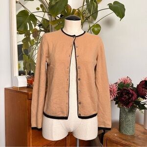 croft & barrow Camel Cardigan Jacket with Black Trim 100% cashmere